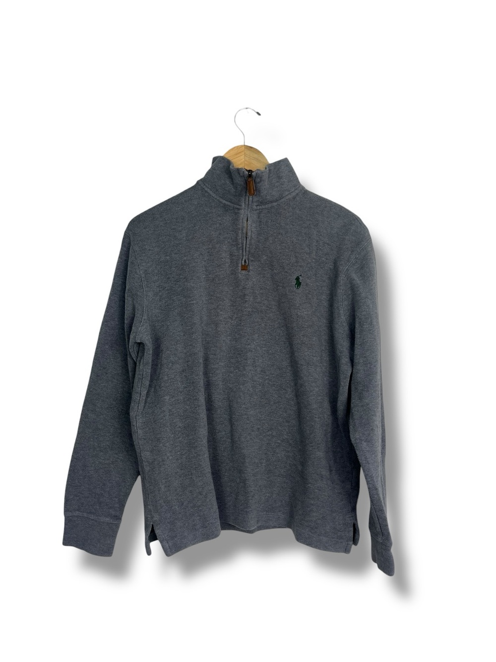 Polo Ralph Lauren Mens Quarter Zip Pullover Sweater Grey 100% Cotton Medium Pony